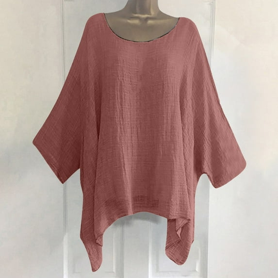 Tittly T Shirts for Women Basic Tees Women's Fashionable And Casual Large Size Loose Cotton Nine Point Sleeve Top T Shirt Tshirts Shirts Tops for Women Trendy Pink 4XL