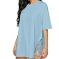 thumbnail image 1 of Tittly T Shirts for Women Basic Tees Women's Loose Side Slit Pure Cotton Short Sleeved Women's Comfortable Round Neck Solid Color T Shirt Tshirts Shirts Womens Tops Blue L, 1 of 2