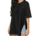 thumbnail image 1 of Tittly T Shirts for Women Basic Tees Women's Loose Side Slit Pure Cotton Short Sleeved Women's Comfortable Round Neck Solid Color T Shirt Tshirts Shirts Womens Tops Black L, 1 of 2