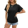 thumbnail image 1 of Tittly T Shirts for Women Basic Tees Women's Short Sleeved Solid Color Round Neck Loose Pleated Fashion Top T Shirt Tshirts Shirts Womens Tops Black XL, 1 of 7