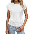 thumbnail image 1 of Tittly T Shirts for Women Basic Tees Womens Summer Tops Trendy 2025 Ruched Cap Short Sleeve Tshirts Shirts Crew Neck T Shirts Fashion Tshirts Shirts Tops for Women Trendy White XL, 1 of 8