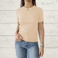 thumbnail image 1 of Tittly T Shirts for Women Going Out Tops Women's Casual Basic Going Out Crop Tops Slim Fit Short Sleeve Crew Neck Tight T Shirts Spring Tops for Women Tshirts Shirts Khaki XL, 1 of 6