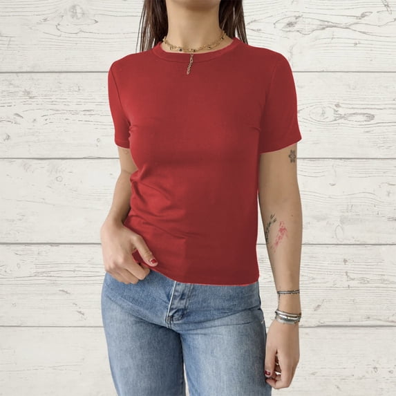 Tittly T Shirts for Women Going Out Tops Women's Casual Basic Going Out Crop Tops Slim Fit Short Sleeve Crew Neck Tight T Shirts Spring Tops for Women Tshirts Shirts RD1 XXL