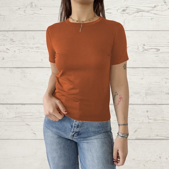 Tittly T Shirts for Women Going Out Tops Women's Casual Basic Going Out Crop Tops Slim Fit Short Sleeve Crew Neck Tight T Shirts Spring Tops for Women Tshirts Shirts RD2 L