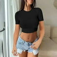thumbnail image 1 of Tittly T Shirts for Women Going Out Tops Womens Short Sleeve Going Out Crop Tops Crew Neck Casual Basic Tight Tees Shirt Spring Tops for Women Tshirts Shirts Black L, 1 of 5