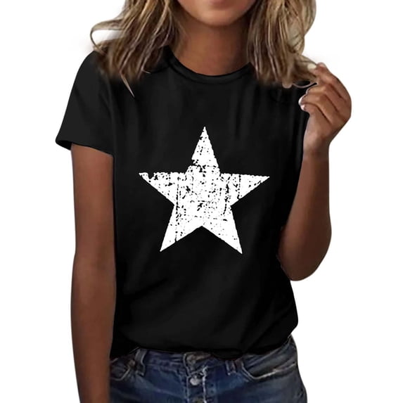 Tittly T Shirts for Women Graphic Tees 4th Of July Oversized Shirt Women Casual Printing Short Sleeves ROUND Neck Loose T Shirt Blouse Tops Tshirts Shirts Spring Tops for Women Black L