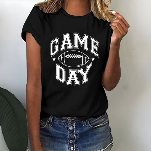 Tittly T Shirts for Women Graphic Tees Football T Shirts Women Cute Football Graphic Tee Tops Funny Sunday Casual Short Sleeve Tee Shirts Tshirts Shirts Tops for Women Trendy Black L