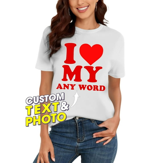 Tittly T Shirts for Women Graphic Tees Personalized I Love My Mother Casual Top Custom I Heart My Baby Tee Valentines Day Mother's Day Father's Day Tshirts Shirts Spring Tops for Women White XXL