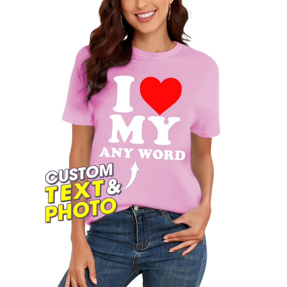 Tittly T Shirts for Women Graphic Tees Personalized I Love My Mother Casual Top Custom I Heart My Baby Tee Valentines Day Mother's Day Father's Day Tshirts Shirts Spring Tops for Women Pink L