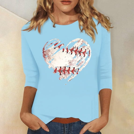 Tittly T Shirts for Women Graphic Tees Women Baseball Mom Tshirt Baseball Heart Graphic Tee Funny Short Sleeve Tops Tshirts Shirts Spring Tops for Women Light Blue M