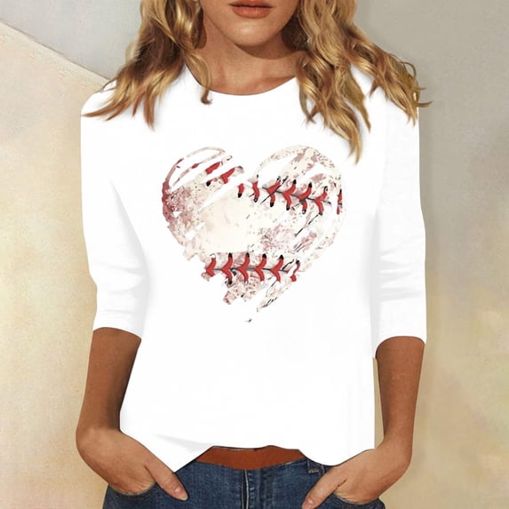 Tittly T Shirts for Women Graphic Tees Women Baseball Mom Tshirt Baseball Heart Graphic Tee Funny Short Sleeve Tops Tshirts Shirts Spring Tops for Women White L