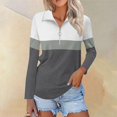 thumbnail image 1 of Tittly T Shirts for Women Graphic Tees Women's 3/4 Sleeve Quarter Zip Shirts Collared V Neck Pullover Top Collared Casual Fall Tunic Color Block Blouses Tshirts Shirts Tops for Women Trendy GY2 L, 1 of 7