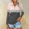 thumbnail image 1 of Tittly T Shirts for Women Graphic Tees Women's 3/4 Sleeve Quarter Zip Shirts Collared V Neck Pullover Top Collared Casual Fall Tunic Color Block Blouses Tshirts Shirts Tops for Women Trendy GY1 XL, 1 of 7