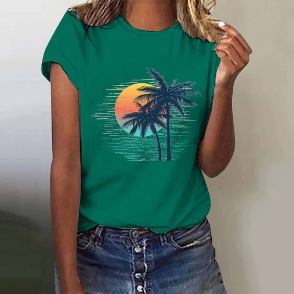 Tittly T Shirts for Women Graphic Tees Women's Loose Printed Short Sleeved Shirt Summer Casual Cotton Short Sleeved Shirt Tshirts Shirts Spring Tops for Women Green XXL