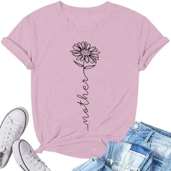 Tittly T Shirts for Women Graphic Tees Women's Spring Round Neck Letter Printed Mother Loose Casual Short Sleeved T Shirt Tshirts Shirts Spring Tops for Women Pink S