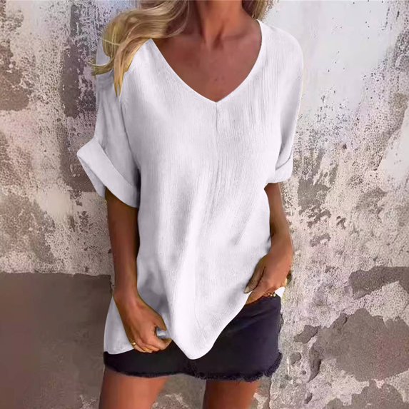 Tittly T Shirts for Women Spring Tops for Women 3/4 Sleeve Shirts For Women Casual Loose V Neck Women Tops And Blouse 2025 New Spring Summer Trendy Tshirts Shirts Basic Tees White 5XL