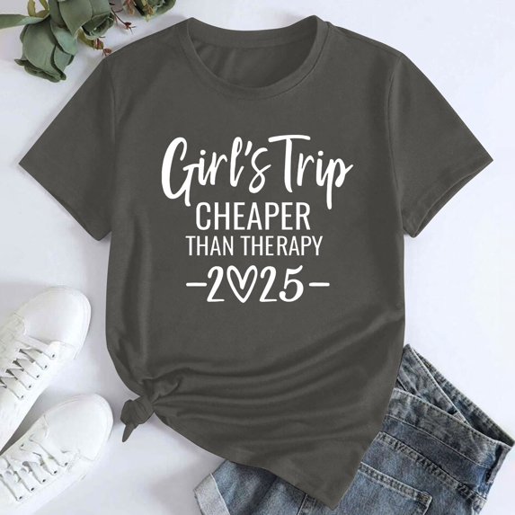 Tittly T Shirts for Women Spring Tops for Women Girl's Trip 2025 T Shirt Women's Fashion Round Neck Casual Short Sleeves Graphic Tees Tshirts Shirts Dark Gray M