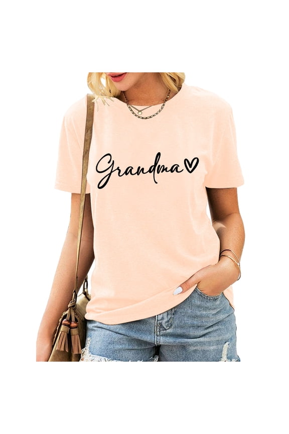 T Shirts for Women Spring Tops for Women Grandma Shirts For Women Shirt Heart Printed Casual Short Sleeve Tee Top Graphic Tees Tshirts Shirts Beige L