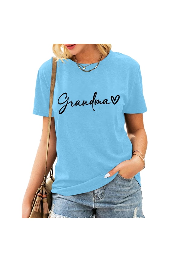 T Shirts for Women Spring Tops for Women Grandma Shirts For Women Shirt Heart Printed Casual Short Sleeve Tee Top Graphic Tees Tshirts Shirts Blue M