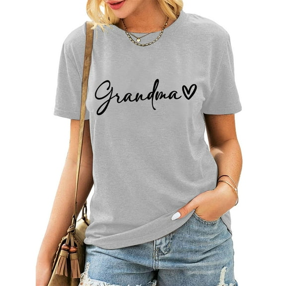 Tittly T Shirts for Women Spring Tops for Women Grandma Shirts For Women Shirt Heart Printed Casual Short Sleeve Tee Top Graphic Tees Tshirts Shirts Grey 3XL