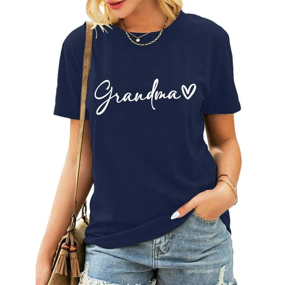 Tittly T Shirts for Women Spring Tops for Women Grandma Shirts For Women Shirt Heart Printed Casual Short Sleeve Tee Top Graphic Tees Tshirts Shirts Navy L