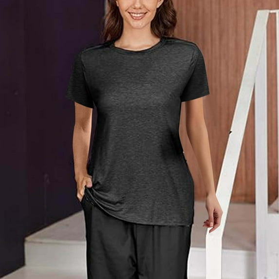 Tittly T Shirts for Women Spring Tops for Women Post Shoulder Shirts For Women Tear 3/4 Tops After Cuff Shirts Chemo Port Clothing Tshirts Shirts Basic Tees Black L