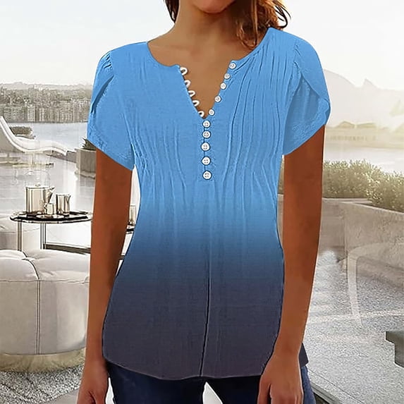 Tittly T Shirts for Women Spring Tops for Women Short Sleeve Womens Tops 2025 Spring Neck Casual Print Tunic T Shirts Womens Tops Tshirts Shirts Basic Tees Blue L