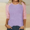 thumbnail image 1 of Tittly T Shirts for Women Spring Tops for Women Women Long Sleeve Round Neck Top Solid Color Color Matching Fashion Sleeves Casual T Shirt Tshirts Shirts Basic Tees Purple L, 1 of 7