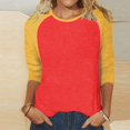 thumbnail image 1 of Tittly T Shirts for Women Tshirts Shirts Women Long Sleeve Round Neck Top Solid Color Color Matching Fashion Sleeves Casual T Shirt Summer Tops Basic Tees Red XXL, 1 of 7