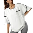 thumbnail image 1 of Tittly T Shirts for Women Spring Tops for Women Women's Fashion Casual Half Sleeve Tops Crewneck Soft Knit Stretchy Workout T Shirts With Pocket Tshirts Shirts Basic Tees White S, 1 of 8