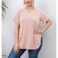 thumbnail image 1 of Tittly T Shirts for Women Spring Tops for Women Women's Plus Size Women's Clothing Casual Simple Tops Round Neck Slit Short Sleeve T Shirt Tshirts Shirts Basic Tees Pink 4XL, 1 of 8