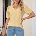 thumbnail image 1 of Tittly T Shirts for Women Spring Tops for Women Women's Puff Short Sleeve Solid Tunic Top V Neck Hollow Out Loose Tshirts Tshirts Shirts Basic Tees Yellow XXL, 1 of 9