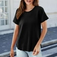 thumbnail image 1 of Tittly T Shirts for Women Spring Tops for Women Women's Solid Color T Shirt Round Neck Short Sleeved Top Large Size Loose Elastic Pure Cotton Base Shirt Tshirts Shirts Basic Tees Black 4XL, 1 of 5