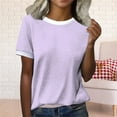 thumbnail image 1 of Tittly T Shirts for Women Spring Tops for Women Women's Spring Round Neck Color Blocked Loose Casual Short Sleeve T Shirt Tshirts Shirts Basic Tees Purple M, 1 of 4