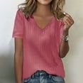 thumbnail image 1 of Tittly T Shirts for Women Spring Tops for Women Women's Spring/Summer V Neck Solid Color Base Thin Striped Strip Short Sleeved T Shirt Tshirts Shirts Basic Tees Hot Pink M, 1 of 3