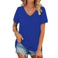 thumbnail image 1 of Tittly T Shirts for Women Tshirts Shirts Women's Spring V Neck Splice Ribbon Pocket Loose Casual Short Sleeve T Shirt Basic Tees Summer Tops Blue L, 1 of 4