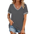 thumbnail image 1 of Tittly T Shirts for Women Tshirts Shirts Women's Spring V Neck Splice Ribbon Pocket Loose Casual Short Sleeve T Shirt Basic Tees Summer Tops Dark Gray XXL, 1 of 4