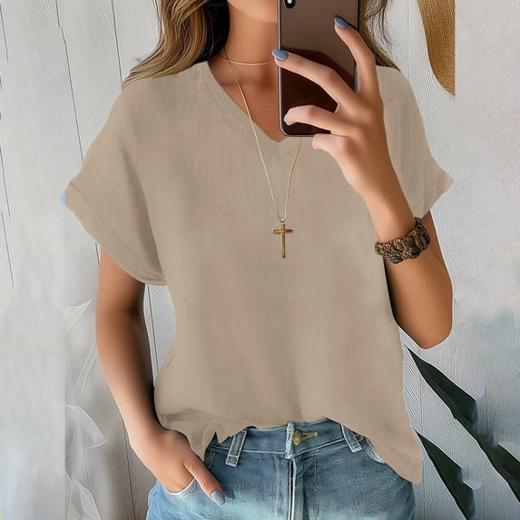 Tittly T Shirts for Women Basic Tees Women's V Neck Batwing Sleeve Tops Summer Basic Short Sleeve T Shirts Loose Fit Tees 2025 Tshirts Shirts Tops for Women Trendy Brown XL