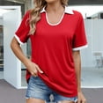 thumbnail image 1 of Tittly T Shirts for Women Spring Tops for Women Womens T Shirts Loose Fit Short Sleeve Tees Crew Neck Color Block Summer Tops 2025 Fashion Tshirts Shirts Basic Tees Red XL, 1 of 9
