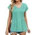 thumbnail image 1 of Tittly T Shirts for Women Spring Tops for Women Womens Tops Casual Summer Sleeve T Shirts Trendy Ruffle Short Sleeve Loose V Neck Tunic Tops Tshirts Shirts Basic Tees Mint Green M, 1 of 9