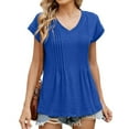 thumbnail image 1 of Tittly T Shirts for Women Spring Tops for Women Womens Tops Casual Summer Sleeve T Shirts Trendy Ruffle Short Sleeve Loose V Neck Tunic Tops Tshirts Shirts Basic Tees Blue L, 1 of 9