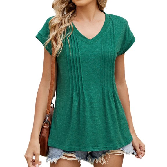 Tittly T Shirts for Women Spring Tops for Women Womens Tops Casual Summer Sleeve T Shirts Trendy Ruffle Short Sleeve Loose V Neck Tunic Tops Tshirts Shirts Basic Tees Green XXL