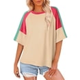 thumbnail image 1 of Tittly T Shirts for Women Spring Tops for Women Womens Tops Oversized Trendy Shirts 2025 Summer Color Block Crewneck Business Casual Womens Blouses Tshirts Shirts Basic Tees Khaki S, 1 of 8