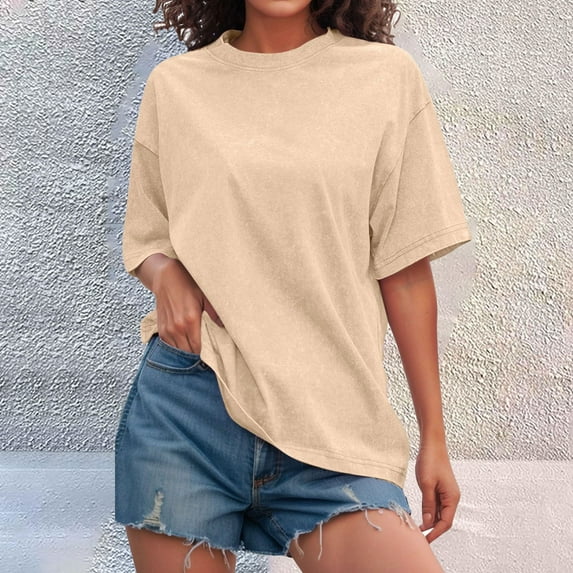 Tittly T Shirts for Women Spring Tops for Women Womens Washed Vintage Oversized T Shirt Casual Baggy Streetwear Tee Workout Short Sleeve Trendy Tops Tshirts Shirts Basic Tees Khaki XL