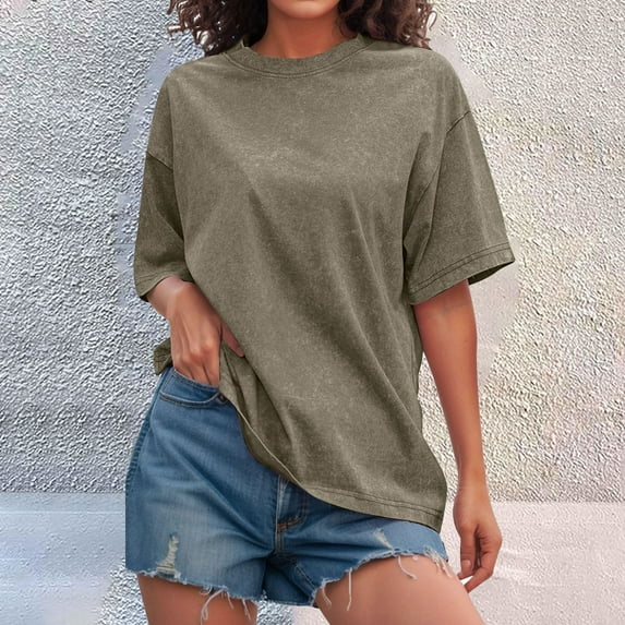 Tittly T Shirts for Women Spring Tops for Women Womens Washed Vintage Oversized T Shirt Casual Baggy Streetwear Tee Workout Short Sleeve Trendy Tops Tshirts Shirts Basic Tees AG L