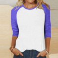 thumbnail image 1 of Tittly T Shirts for Women Tshirts Shirts Women Long Sleeve Round Neck Top Solid Color Color Matching Fashion Sleeves Casual T Shirt Summer Tops Basic Tees Purple XL, 1 of 7