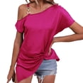 thumbnail image 1 of Tittly T Shirts for Women Tshirts Shirts Women's Short Sleeve Asymmetrical Solid Color Off The Shoulder T Shirt Top Going Out Tops Crop Tops Hot Pink 3XL, 1 of 6