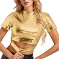 thumbnail image 1 of Tittly T Shirts for Women Tshirts Shirts Women's Solid Color Reflective Shiny Metallic Round Neck Short Sleeve Crop Top T Shirt Going Out Tops Crop Tops Gold XXL, 1 of 8