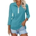 thumbnail image 1 of Tittly T Shirts for Women Tshirts Shirts Women's V Neck 3/4 Sleeve Tops Quarter Zip Collared Shirts Shirts Summer Tees Womens T Shirts Gym Clothes for Woman Green XL, 1 of 3