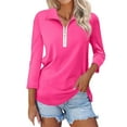 thumbnail image 1 of Tittly T Shirts for Women Tshirts Shirts Women's V Neck 3/4 Sleeve Tops Quarter Zip Collared Shirts Shirts Summer Tees Womens T Shirts Gym Clothes for Woman Hot Pink XL, 1 of 3